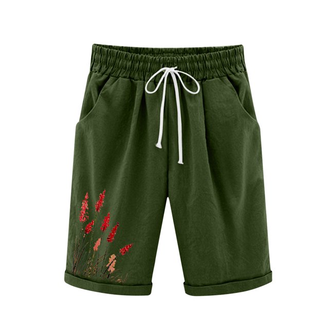 Pantalones cortos de talla grande con cordones y bolsillos sueltos informales estampados de verano para mujer Pompotops ulkah937481