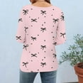 thumbnail image 4 of Women's Valentine's T-Shirt Three Quarter Sleeve Bow Print Crewneck Top for Romantic Pink M, 4 of 7