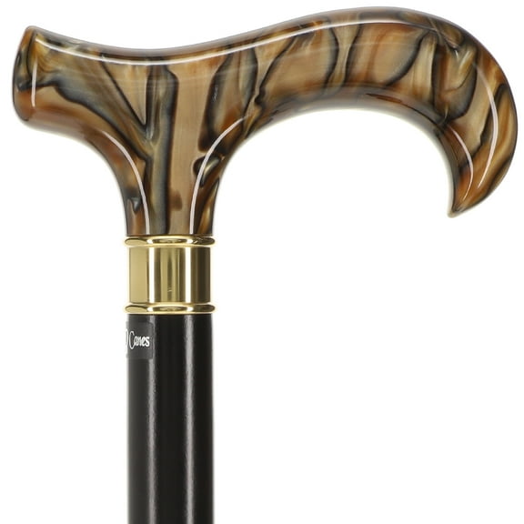 Extra Long, Super Strong Golden Sienna Derby Walking Cane with Black Beechwood Shaft - Brass Collar Walking Cane