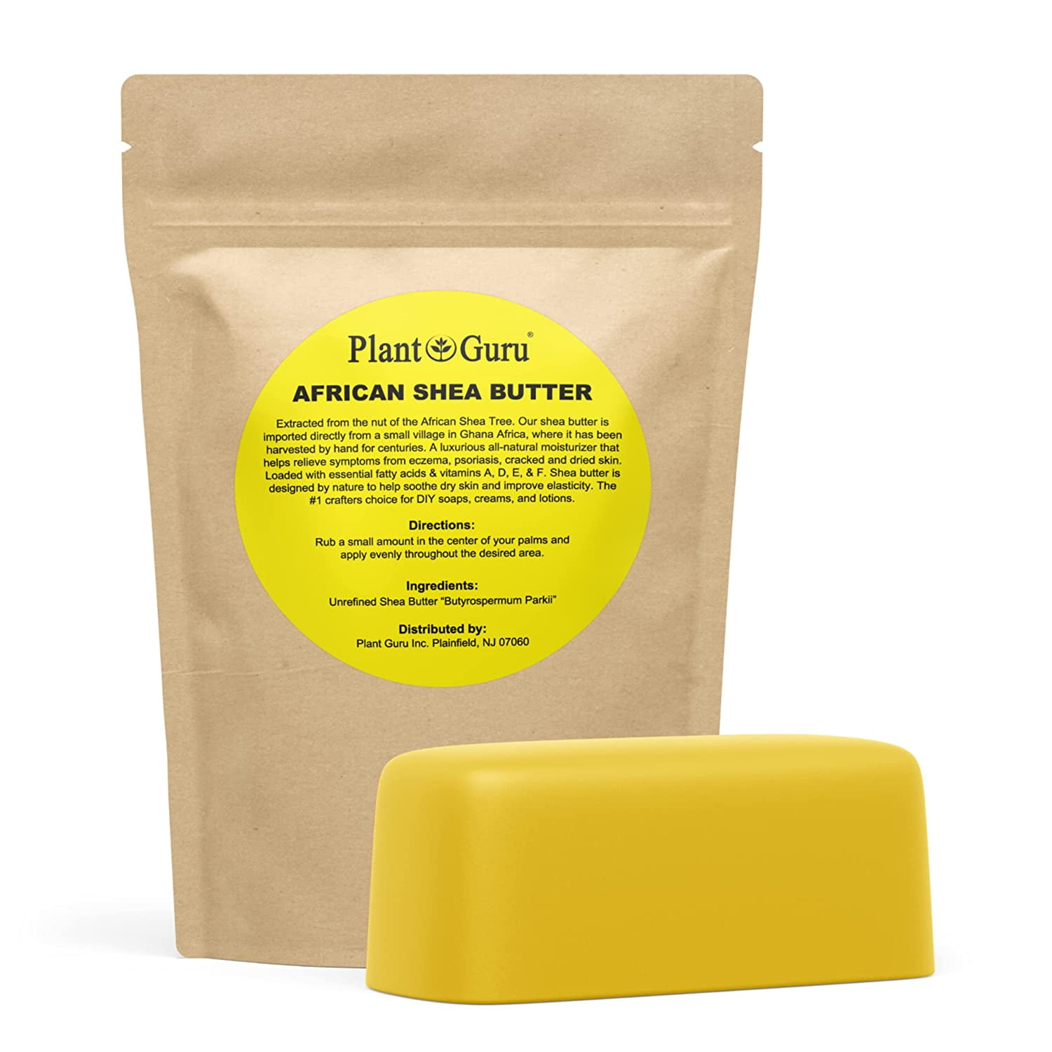 Raw African Shea Butter 1 lb. Bar 100% Pure Natural Unrefined YELLOW - Imported From Ghana - Ideal Moisturizer For Dry Skin, Body, Face And Hair Growth. Great For DIY Soap and Lip Balm Making.