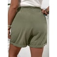 thumbnail image 3 of SHEWIN Shorts for Women Plus Size Cotton Shorts Elastic Waist Drawstring Mid-Rise Wide Leg Shorts Summer Bottoms Green 5X, 3 of 9