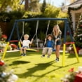 thumbnail image 2 of Metal Swing Sets for Outside, Kids Backyard Swing Set with 1 Saucer Swing Seat & 1 Belt, Ground Nail, 2 In 1 Outdoor Swing Set, Backyard Playground Swing Set for 3-12 Year, Max Weight 110 lbs, 2 of 9