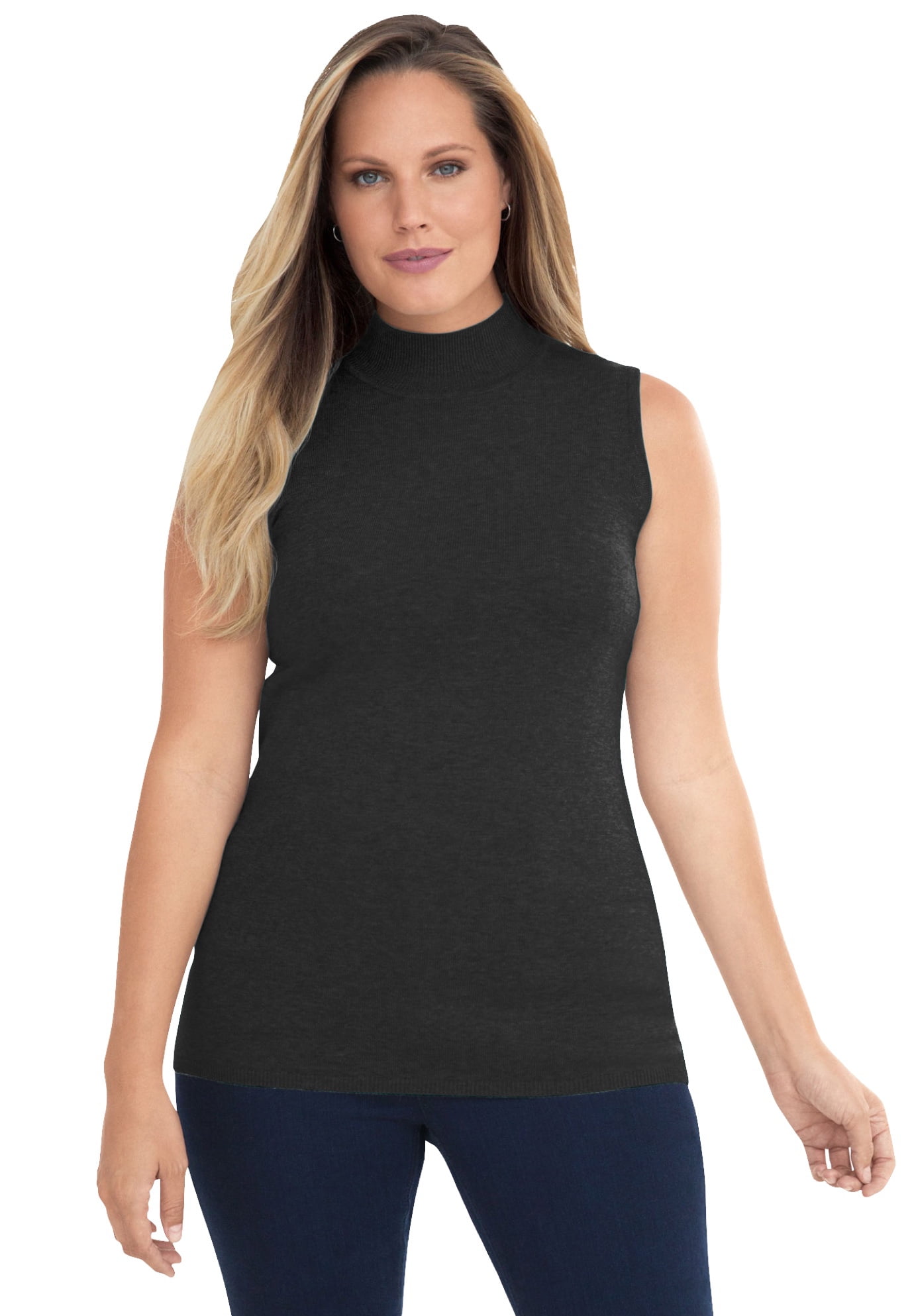 Jessica London Women's Plus Size Fine Gauge Mockneck Sweater Sleeveless 
