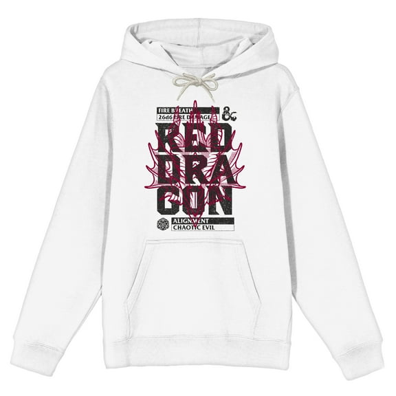 Dungeons & Dragons Red Dragon Head Line Art Long Sleeve White Adult Hooded Sweatshirt-Small
