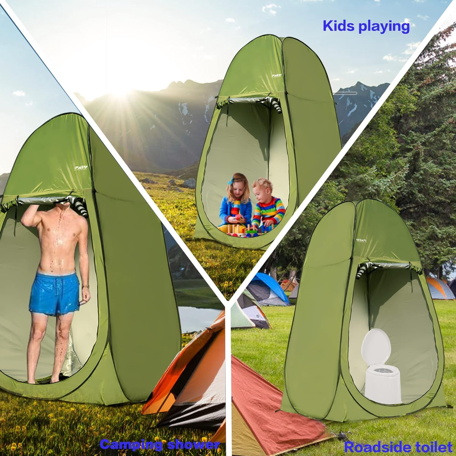 7FT Instant Pop Up Camping Shower Tent, Portable Privacy Toilet & Dressing Room Tent, Foldable Outdoor Sun Shelter for Beach Fishing Hiking