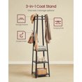 thumbnail image 2 of Coat Rack, Coat Stand with 3 Shelves, Hall Tree Free Standing with Hooks for Scarves, Bags, Umbrellas, Steel Frame, Industrial Style, for Entryway, Living Room, 2 of 6