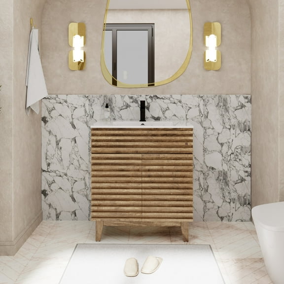 Eclife 30-Inch Freestanding Bathroom Vanity with Ceramic Sink Top, Faucet, Wood Tune