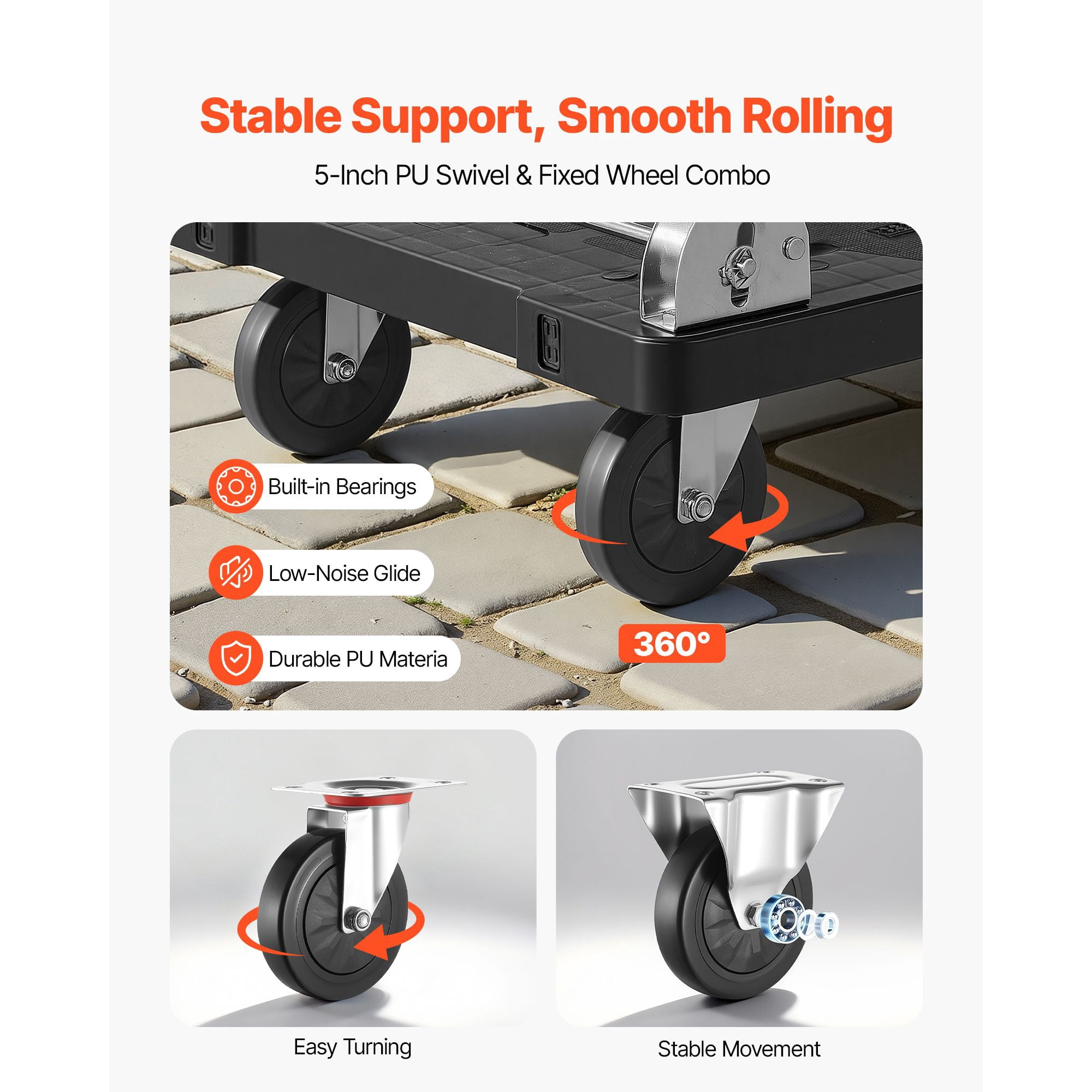 Foldable Push Cart Dolly, 660 lbs Capacity, Folding Platform Truck with Swivel Wheels, Moving Platform Hand Truck Flatbed Cart, Space Saving Push Handle, for Easy Storage, 35.2 x 23.4 x 33.5 in