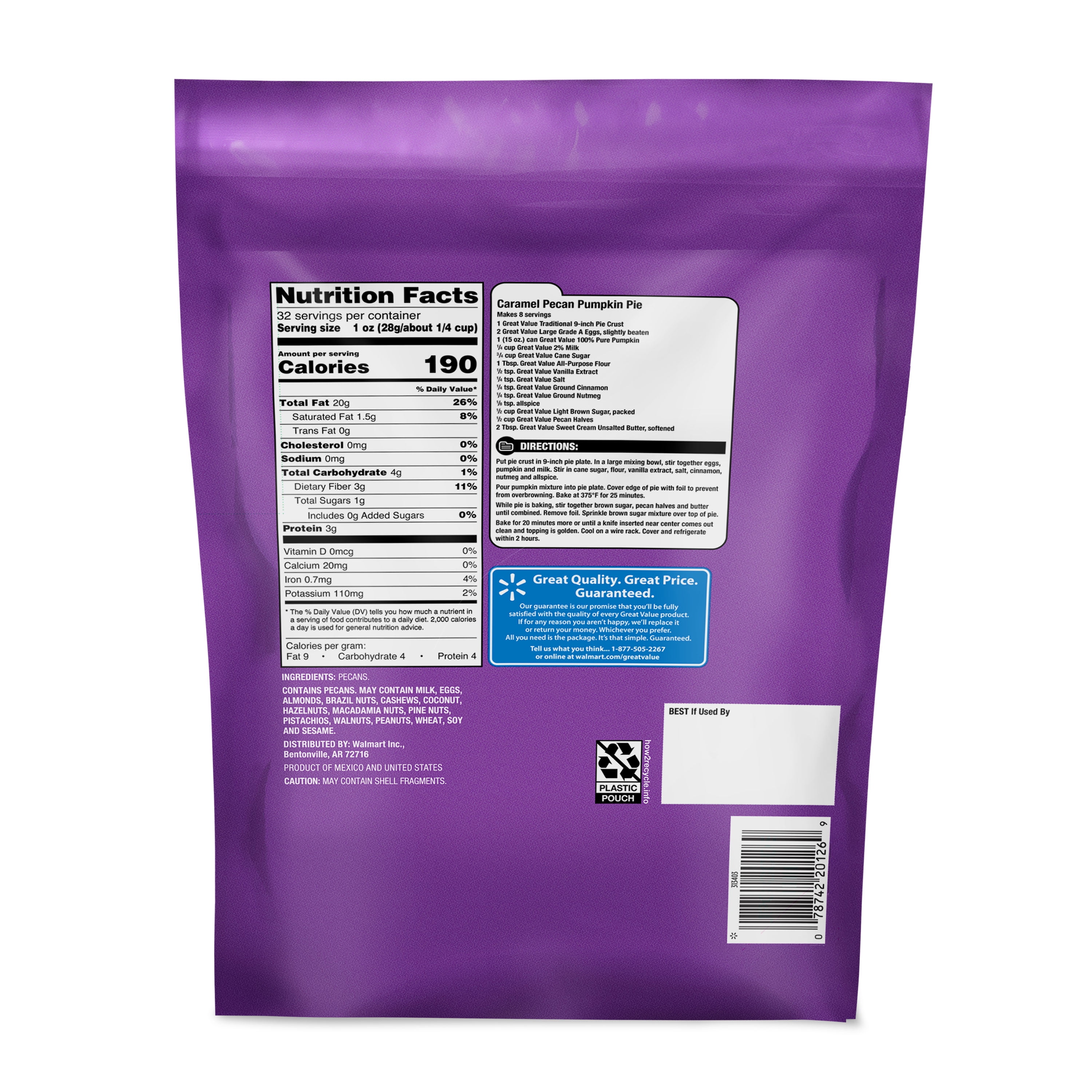 Great Value Pecan Halves, 32 oz