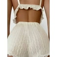 thumbnail image 6 of 2 Piece Outfits for Women Y2k Lounge Set Cute Lace Trim Split Shorts Pajama Sets Summer Camisole Sleepwear Milky L, 6 of 7