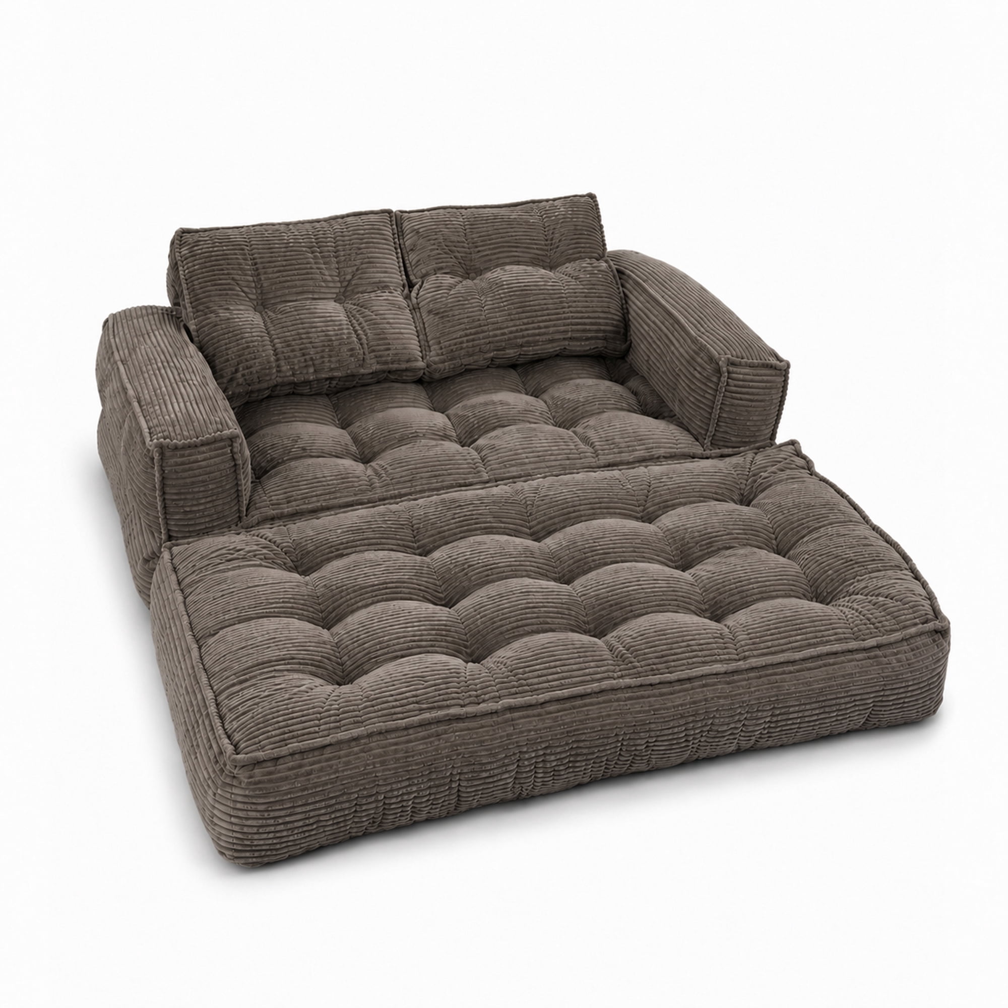 Modular Floor Sofa 51.18 Inch, 2-Seater Corduroy Couch with Chaise Lounge, Lazy Double Sofa for Living Room and Apartment, No Assembly Required, Coffee