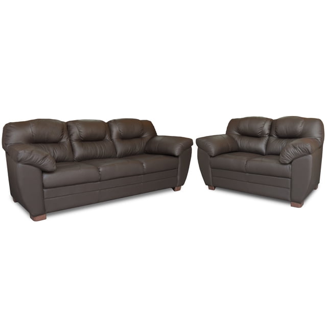 Sala de Piel Genuina Sofá y Love Seat ConfortoPiel Toscana Chocolate