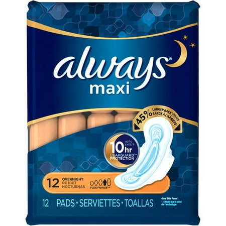 Always Maxi Overnight Pads with Wings, 12 count - Walmart.com