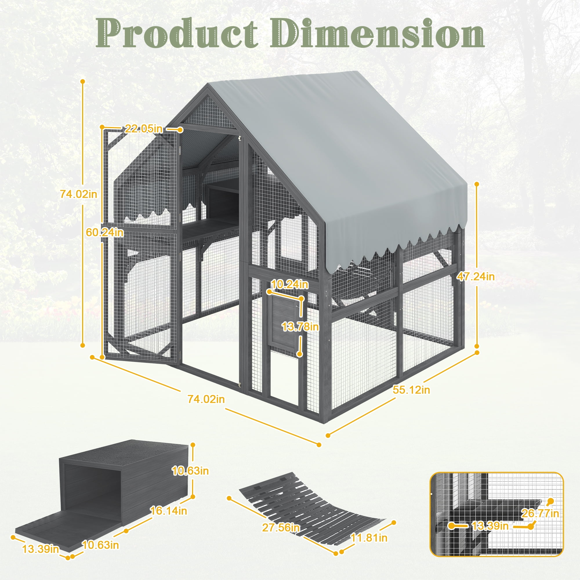 Villeston Large Outdoor Cat Enclosure for Multiple Cats with 2 Platforms, 2 Resting Box and 1 Bridges, Wooden Feral Cats Shelter with Waterproof and UV Proof Canopy