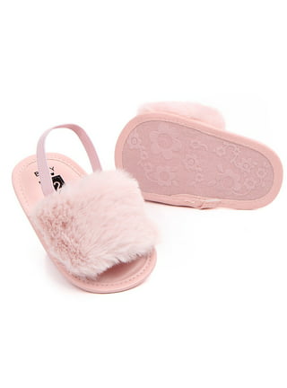  Getalty Kids Real Fox Fur Slipers Outdoor Slides Slip On Sandals  Pink Color Shoes (Kid US Size 1)
