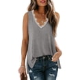 thumbnail image 1 of Womens Tank Tops V Neck Lace Side Split Summer Sleeveless Tops, 1 of 5