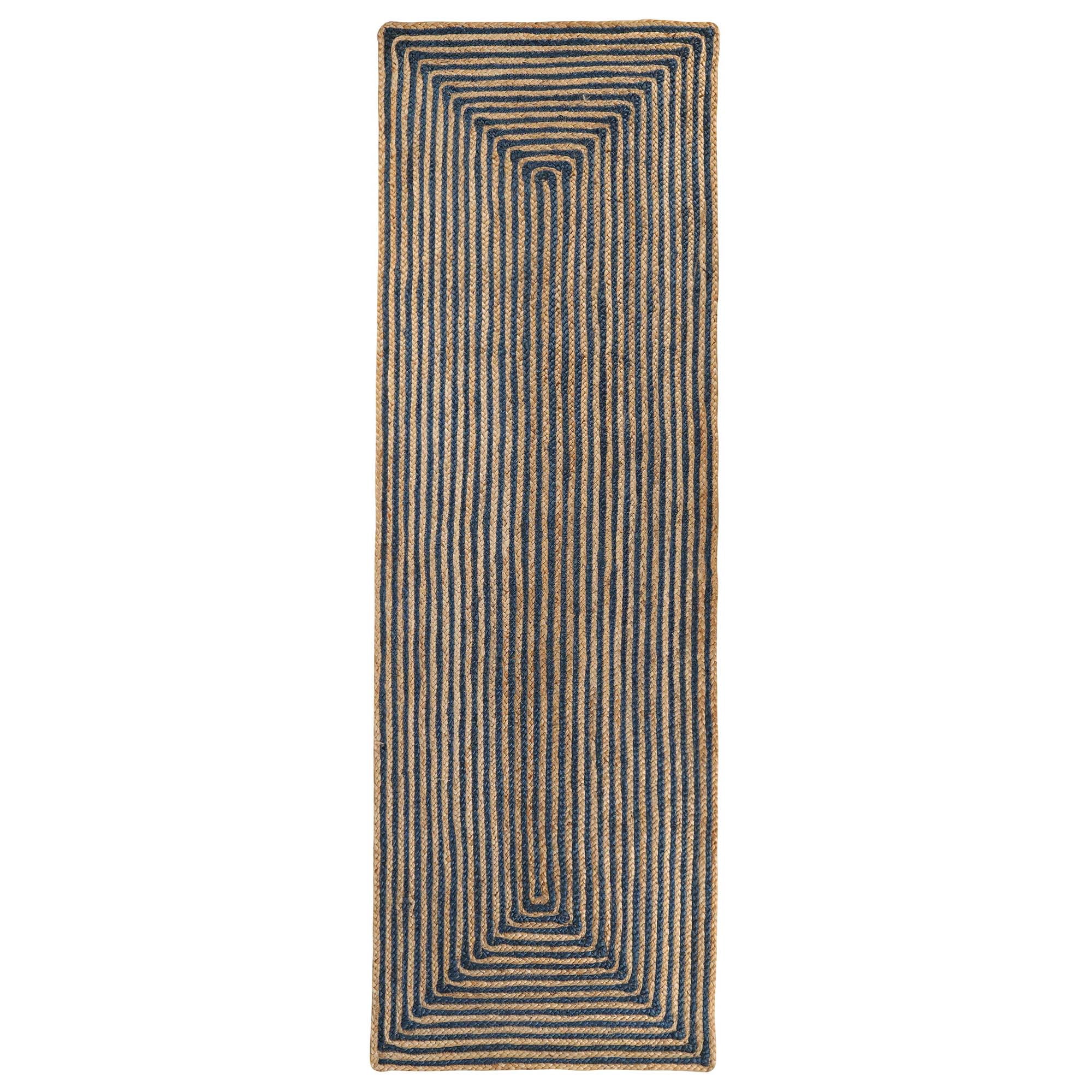Superior Braided Jute Handwoven Indoor Outdoor Area Rug, 2'6" x 8', Navy Blue