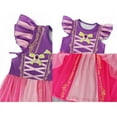 thumbnail image 5 of Benylion Girls Long Hair Princess Costume Dress Toddler Kids Short Flutter Sleeve Tulle Dress up Ruffle Sleeve Fancy Cosplay Theme Party Outfit for 5-6 Years, 5 of 5