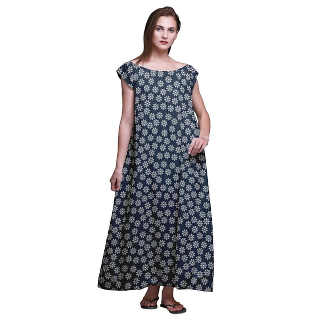 Bimba Robe Longue Maxi Imprimée pour Femmes en Rayonne, Vêtement de Nuit à Manches Courtes