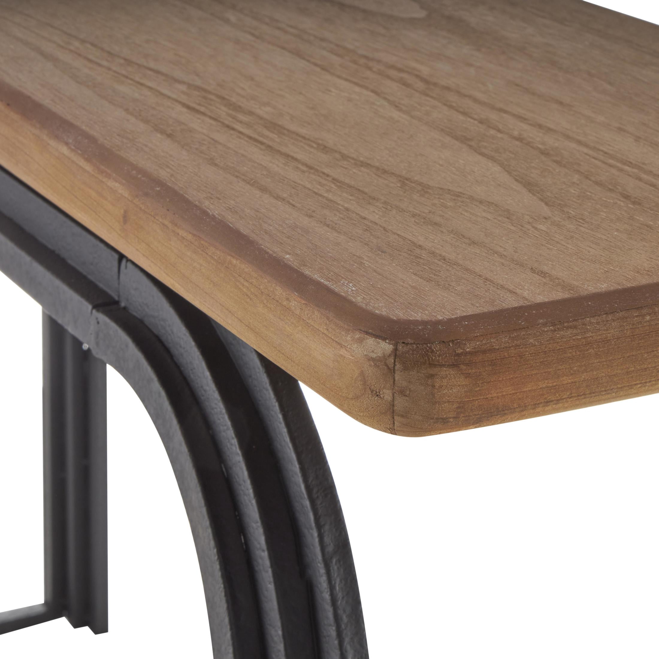 DecMode 55" x 31" Black Metal Layered Arch Console Table with Brown Tabletop, 1-Piece