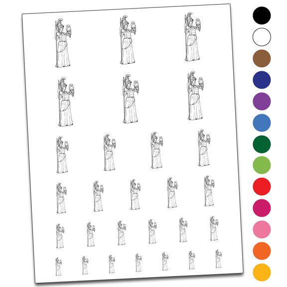 Athena Greek Goddess Minerva Wisdom War Water Resistant Temporary Tattoo Set Fake Body Art Collection - Brown
