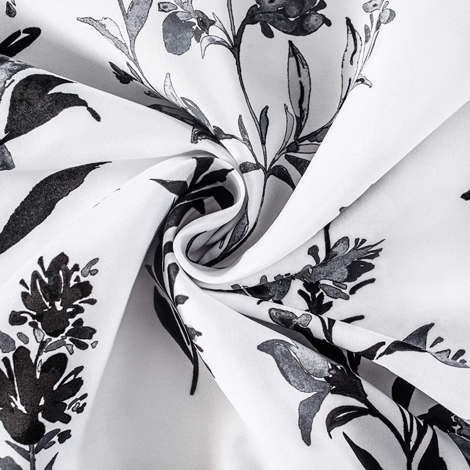 DriftAway Sylvia Floral Botanical Herbs Watercolor Printed Pattern Lined Blackout Thermal Insulated Window Curtain Valance Rod Pocket Single 52" x 18" Plus 2" Header Black White