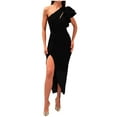 thumbnail image 2 of DailyTrove Women's One-Shoulder Bodycon Dress-Ruffle Sleeve-Knee-Length-Stretch Fabric-for Date Night/Cocktail Event-Shoulder, 2 of 6