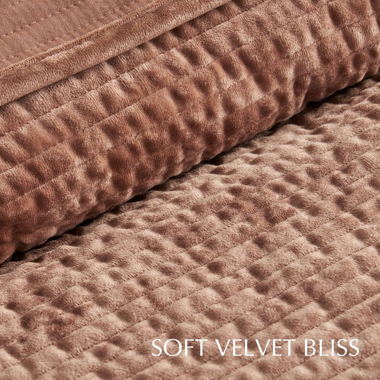 EVERGRACE Velvet Quilt Set King Size, Luxurious Soft Quilted Bedding Sets, Lightweight Velvet Comforter for All Season, Striped Channel Bedspread Coverlet with 2 Shams, Terracotta Clay
