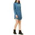 thumbnail image 4 of INSPIRE CHIC Women's Roll Up Sleeve Belted Button Up Collared Shirt Dress M Blue, 4 of 5