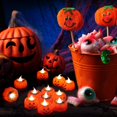 thumbnail image 4 of Halloween Pumpkin Spider Tealight Candles, 6 Battery Operated Flameless Candles 3D Flickering Warm White LED Candles for Indoor Outdoor Party Decorati, 4 of 5