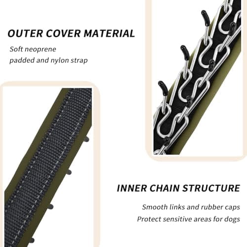 Martingale No Pull Dog Collar for Large Medium Small Dogs, Heavy Duty Nylon Reflective Adjustable Anti Pull Slip Collar with Buckle for Training Walking S Black Army Green