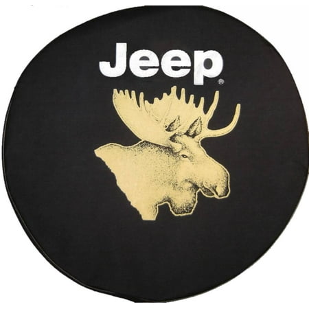 SpareCover - Brawny Series Jeep logo with Moose on 33" Black Denim Textured Vinyl Tire Cover - Made in USA only