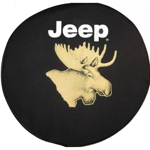 SpareCover - Brawny Series - Jeep Logo with Moose on 35" tall Denim Textured Vinyl - Heavy Duty - Tire Cover - made in USA only