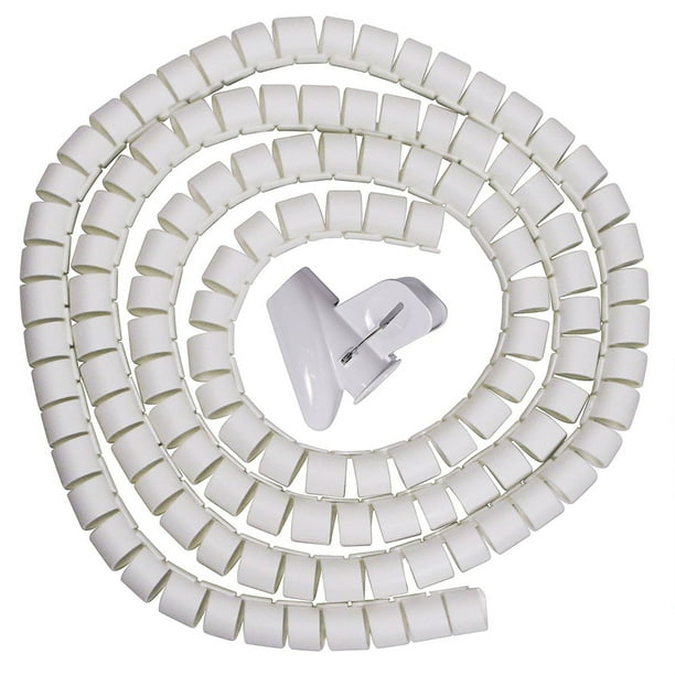 Uxcell 5M 30mm Flexible Cable Organizer Spiral Tube Wire Wrap Manage with Clip White