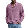 thumbnail image 4 of Qwertyu Cotton Linen Shirts for Men Long Sleeve Button Down Shirts Summer Beach Shirts Loose Fit Casual Shirts Vacation Tops Pink L, 4 of 6