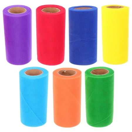 

7pcs Wedding Dress DIY Roll Gauze Thin Skirt Roll Gauze Party Gauze Decor Table Gauze (Red Orange Yellow Green Dark Purple Dark Lake Blue Royal Blue 1 Roll Each)
