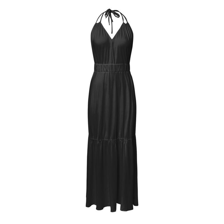 chinese dress ladies Black Maxi Dress with Criss Cross Back and Side Slit main image 0