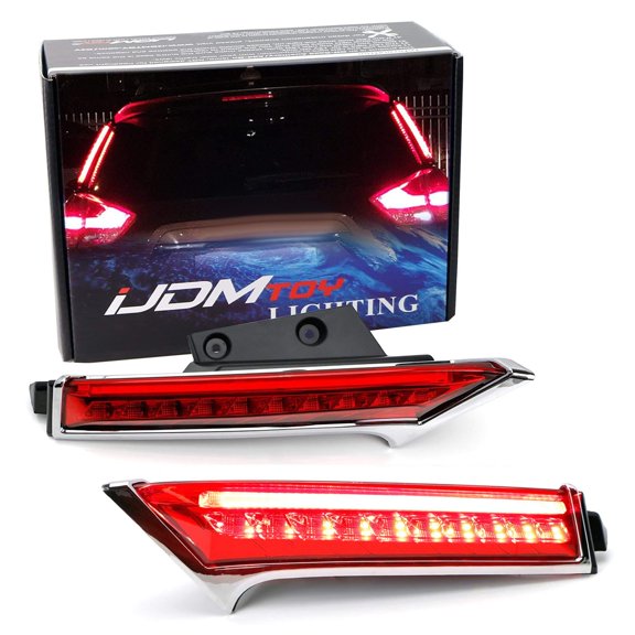 Red Lens 3D Strip Full LED Rear Windshield Vertical Mount Side Pillar Tail/Brake Light Kit For 2014-2019 Nissan Rogue X-Trail
