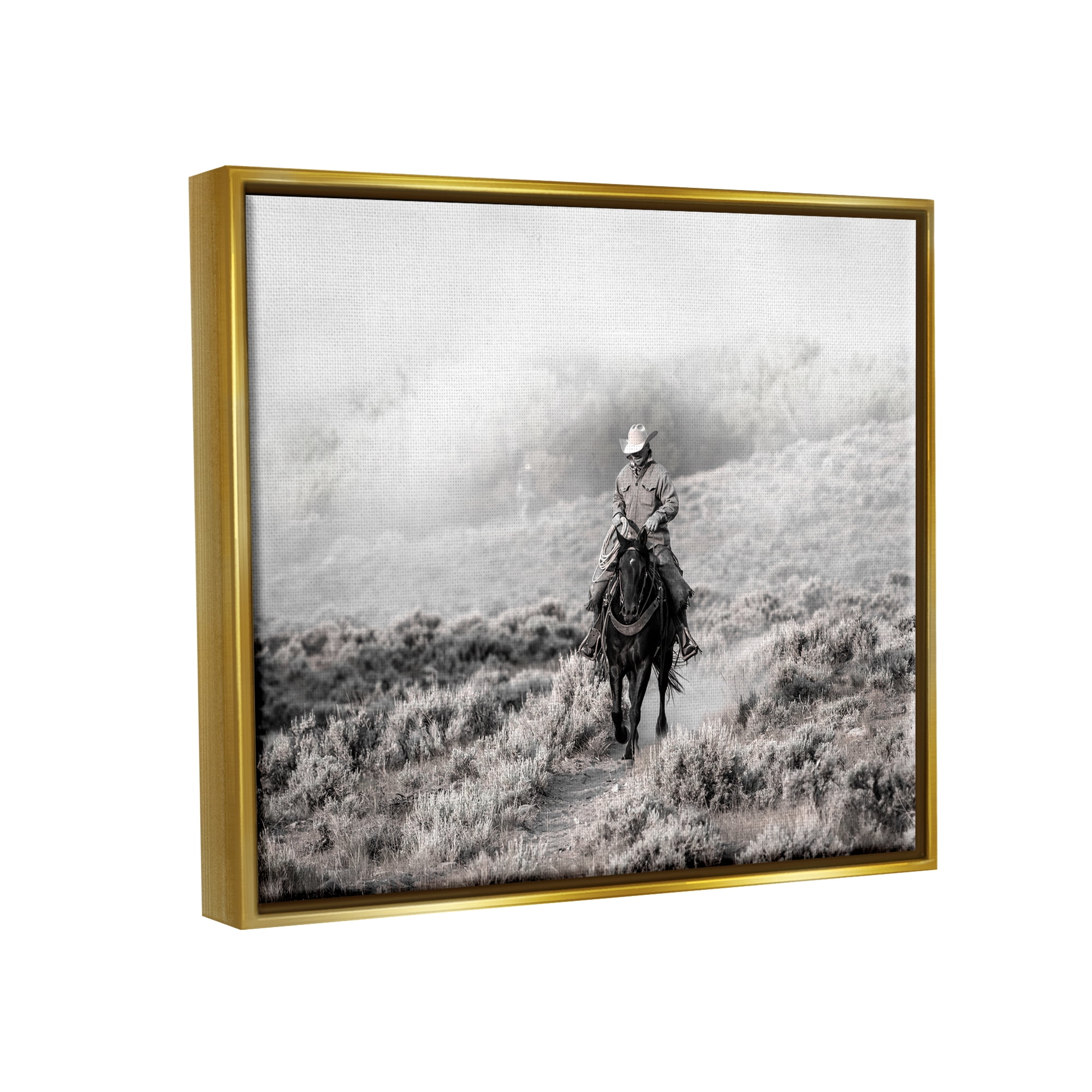 Stupell Industries Cowboy On Horse Rural Plains Animals & Insects Photography Gold Floater Framed Art Print Wall Art