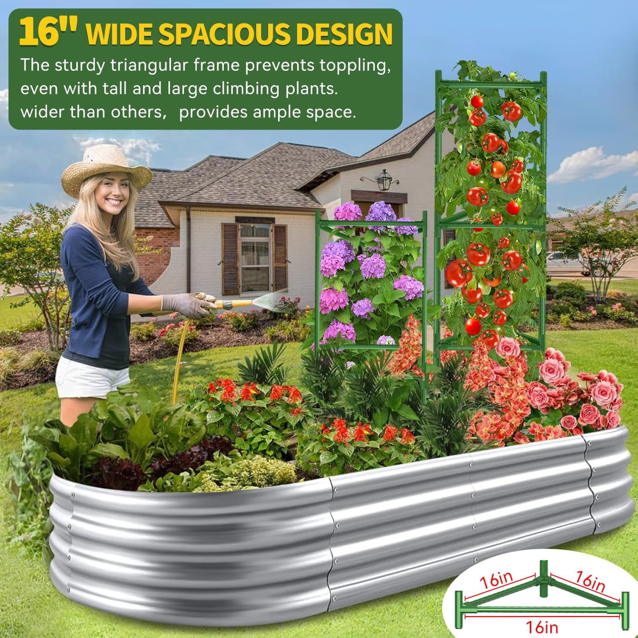 4 Pack Large Tomato Cage For Garden Up To 49" H X 16" W Metal Plant Support Stakes With Clips Triangle Pea Cages Cucumber Trellis Vegetables Pots Vines Flowers Climbing Plants