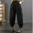 thumbnail image 4 of IROINNID Cargo Pants for Women Loose Patchwork Elastic Waist with Cotton Insulation Large Pocket Work Clothes Cotton Pants,Black, 4 of 4