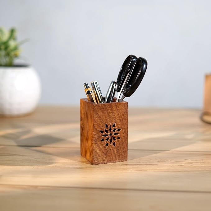 Wooden Pen Holder/Stand | Pencil Cup | Makeup Brush Holder | Desk Organizer | Office Table Storage | Art Supply | Home Décor