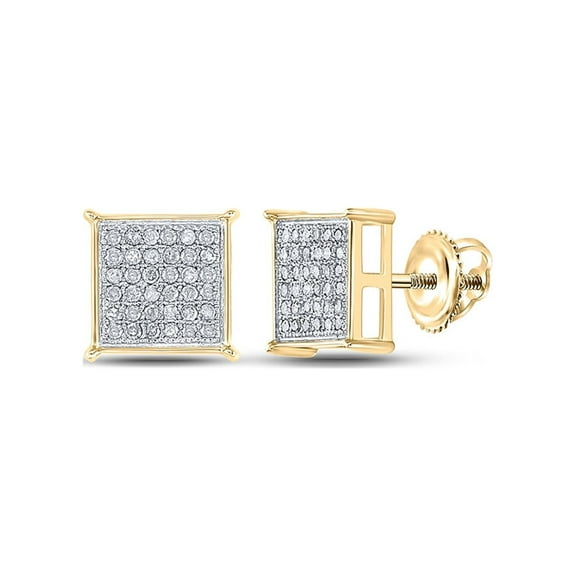 L U DIAMONDS 10k Yellow Gold Mens Diamond Square Earrings 1/4 Ctw
