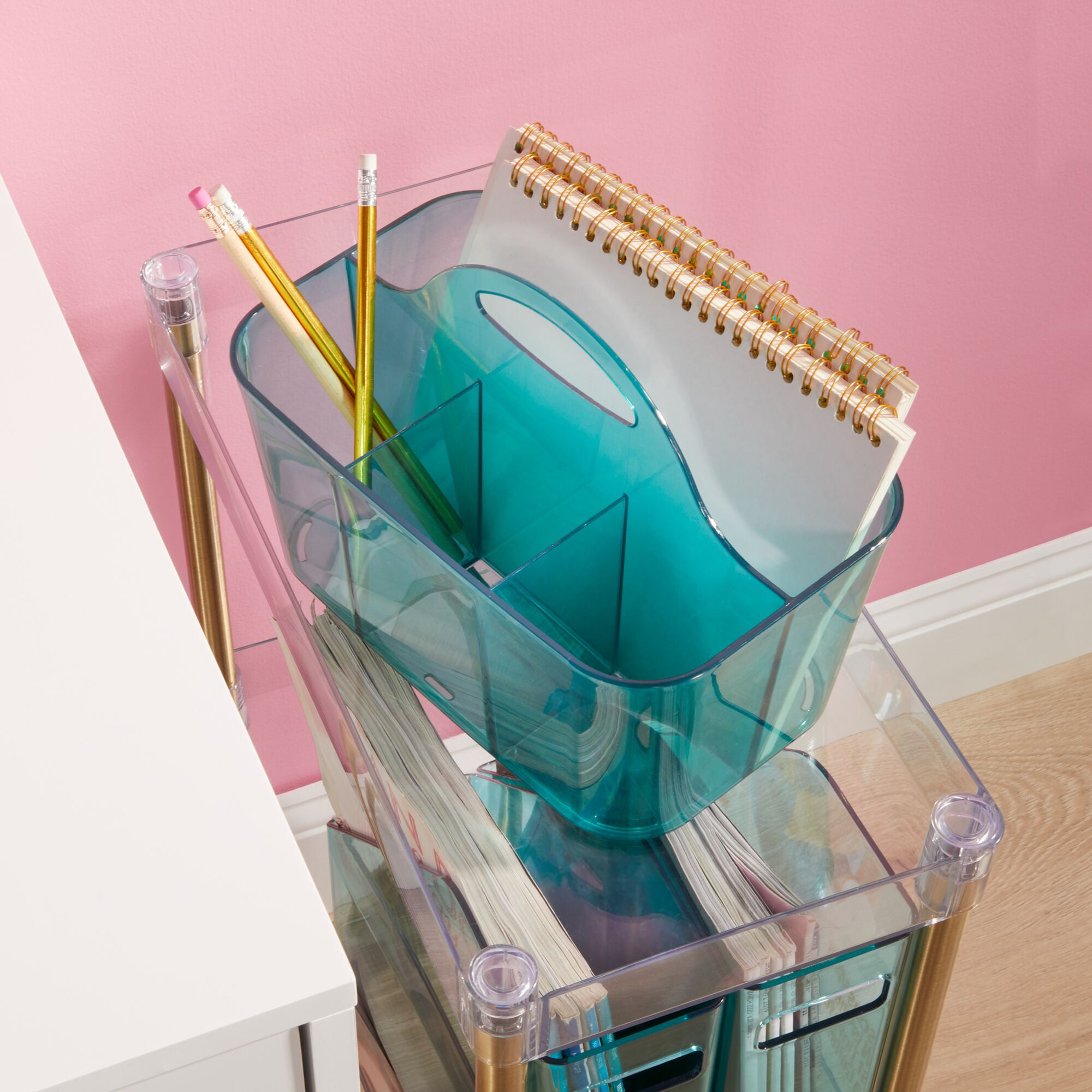 mDesign Plastic Shower Caddy Storage Organizer Basket with Handle - Ocean Blue