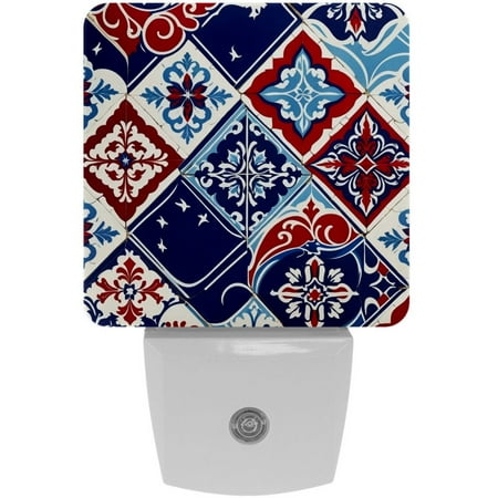 

Plug in Led Night Light with Auto Dusk to Dawn Sensor White Nightlights for Hallway Bedroom Kids Room Kitchen Stairway 2 Pack Retro Pattern Art Flower