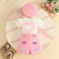 thumbnail image 3 of Lopeceal Kid Girls 3 Pieces Summer Outfits Sweet 3D Heart Ribbed Knit Ruffle Sleeve with Short and Beret Cute Cheeky 6M-4Y, 3 of 8