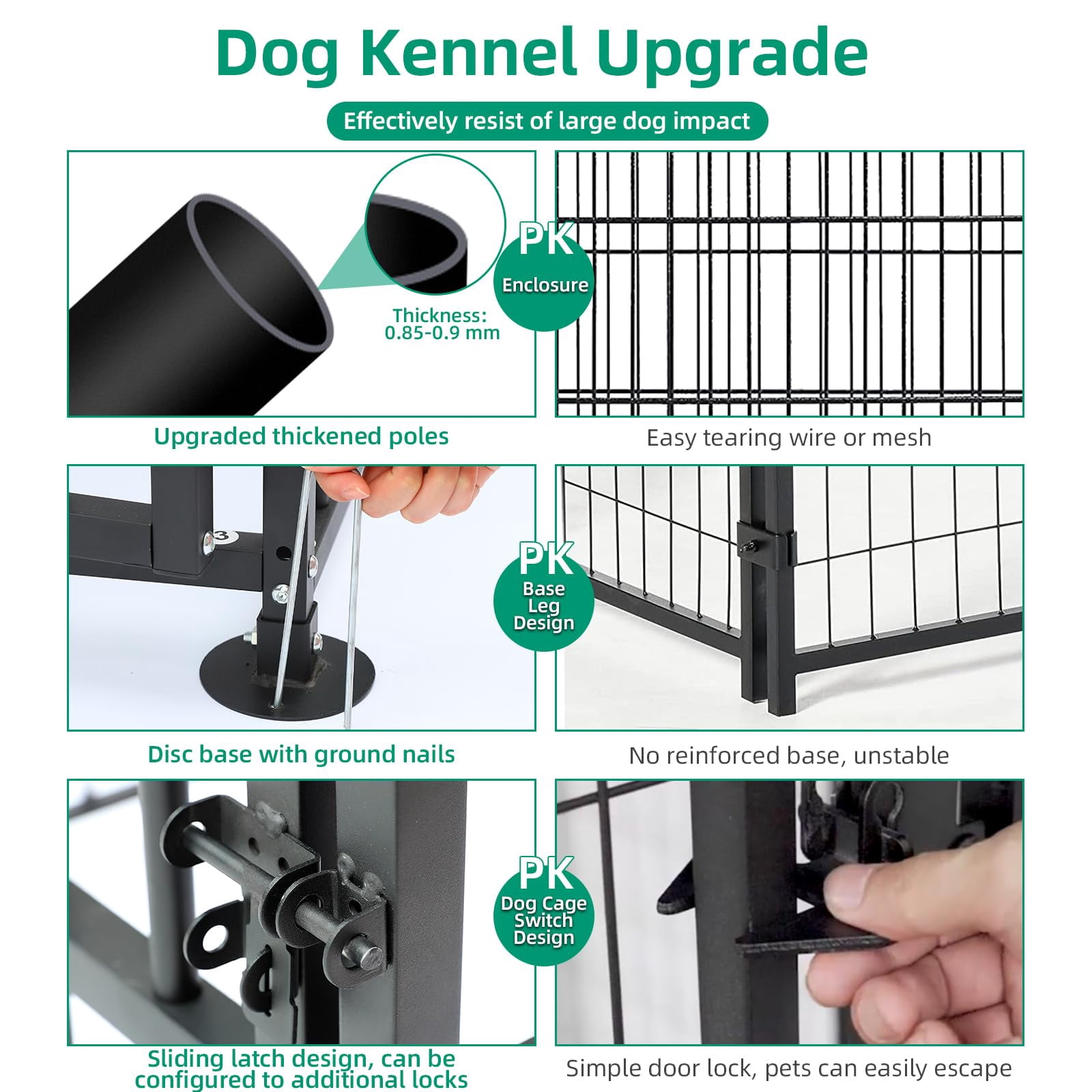 VIVIJASON 6 x 6 x 6 Ft Large Outdoor Dog Kennel, Heavy Duty Metal Frame Dog Cage with Thickened Bars, UV & Waterproof Cover, Outside Pen Playpen Dog Run House for Large to Small Dogs