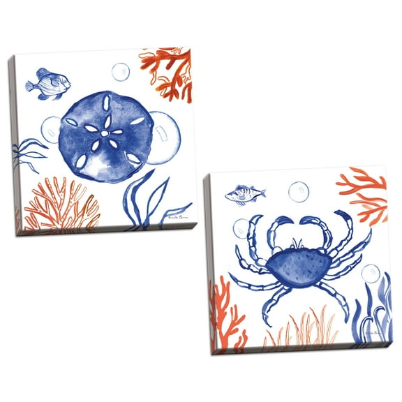 Gango Home Decor Coastal Coastal Jewels IV & V by Farida Zaman (Ready to Hang); Two 12x12in Hand-Stretched Canvases