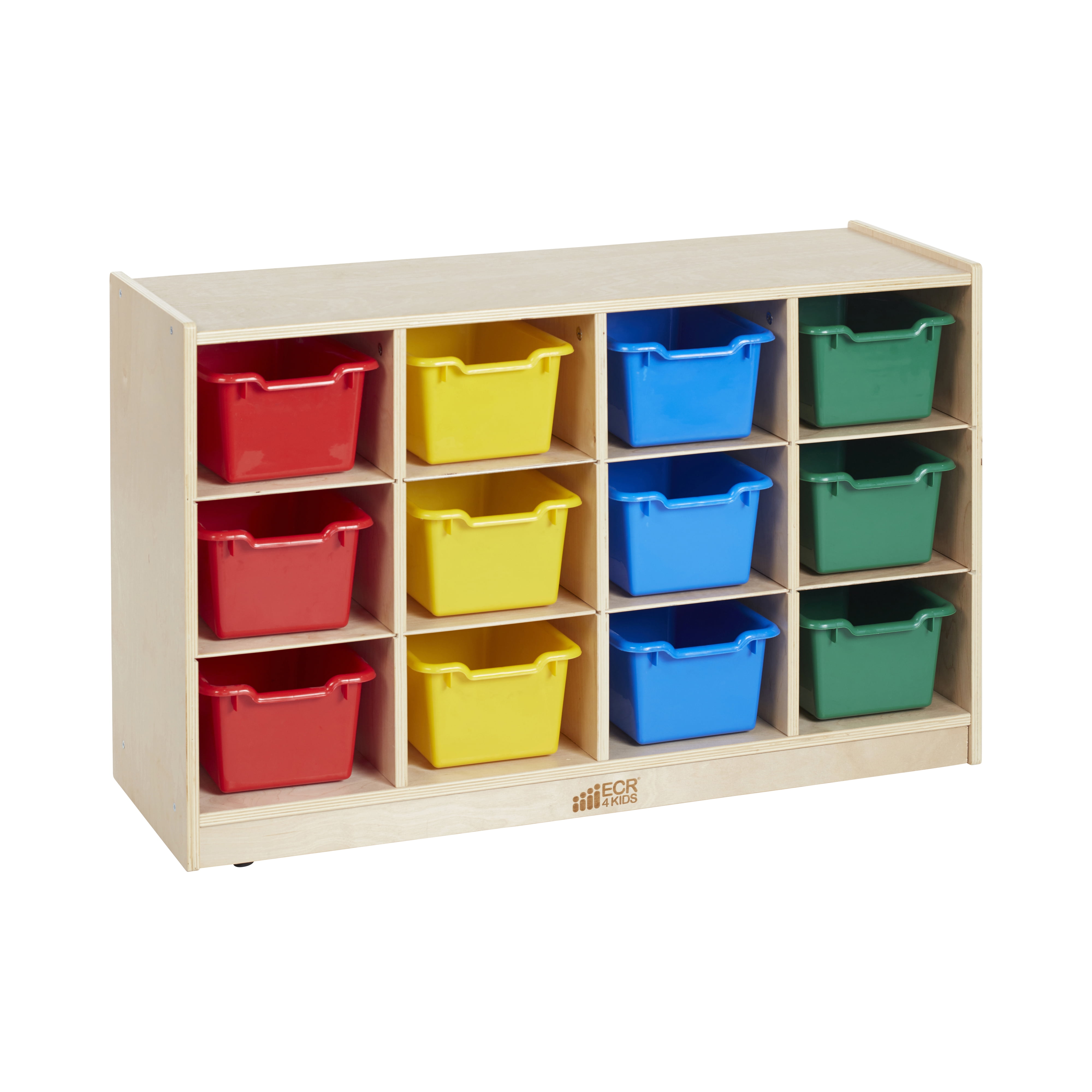 ECR4Kids 12 Cubby School Storage Kids Cubbies with 15 Bins Assorted