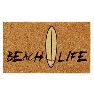 Life is Better at The Beach Front Door Mat, PVC Leather Door Mats  Outdoor/Indoor Funny Welcome Mat, Teal Brown Summer Beach Coastal Floor  Mats